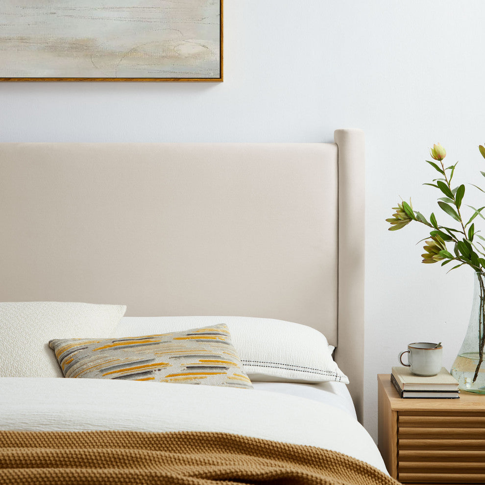 Rael Performance Velvet King Headboard, Alabaster