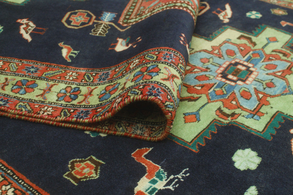Fine Vintage Distressed Bradyn Navy/Rust Runner, 4'1x9'4