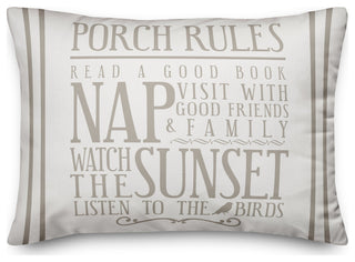 Porch Rules on White 14x20 Indoor/Outdoor Pillow