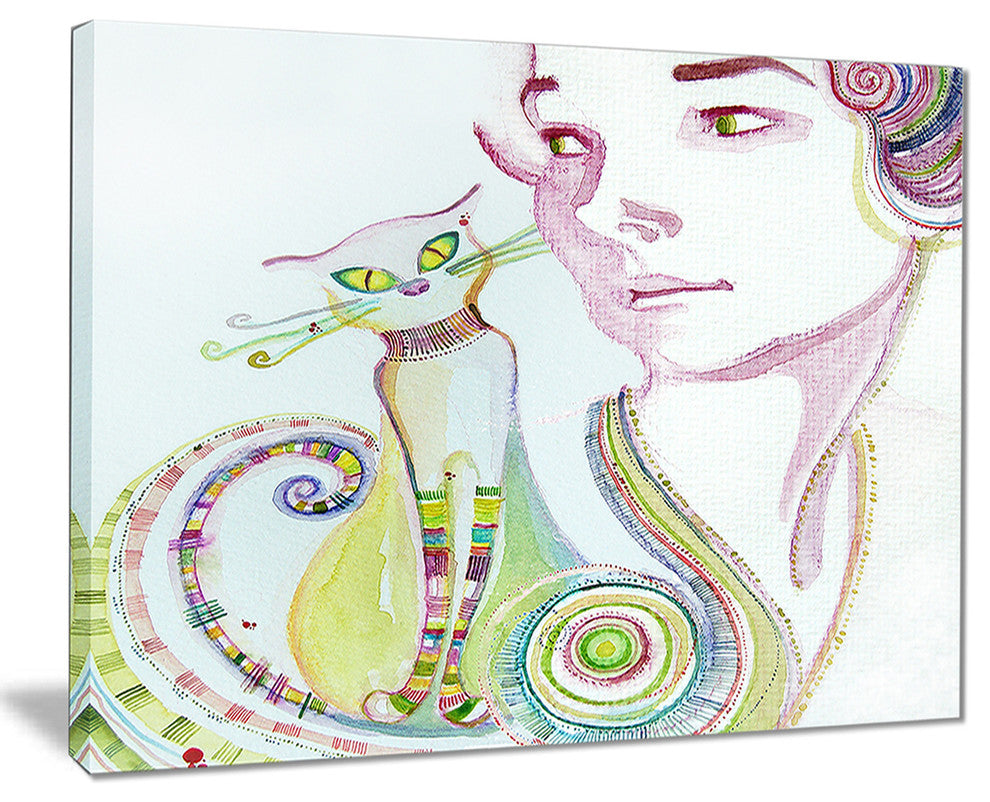 "Cute Girl With Cat" Canvas Print