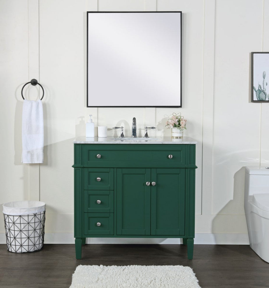 Home Living Vanity with Carrara White Marble Countertop, Green, 36", Single Sink
