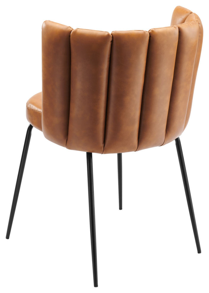 Dining Chair, Set of 2, Tan Black, Vegan Leather, Modern Bistro Hospitality