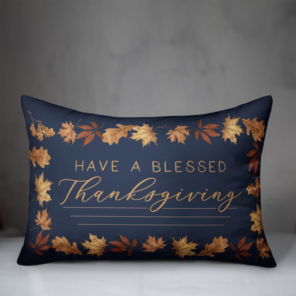 Blessed Thanksgiving Blue And Gold 4 14"x20" Spun Poly Pillow