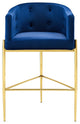 Tufted Bar Stool Chair Barstool, Velvet, Metal, Blue Navy, Modern, Bar Pub
