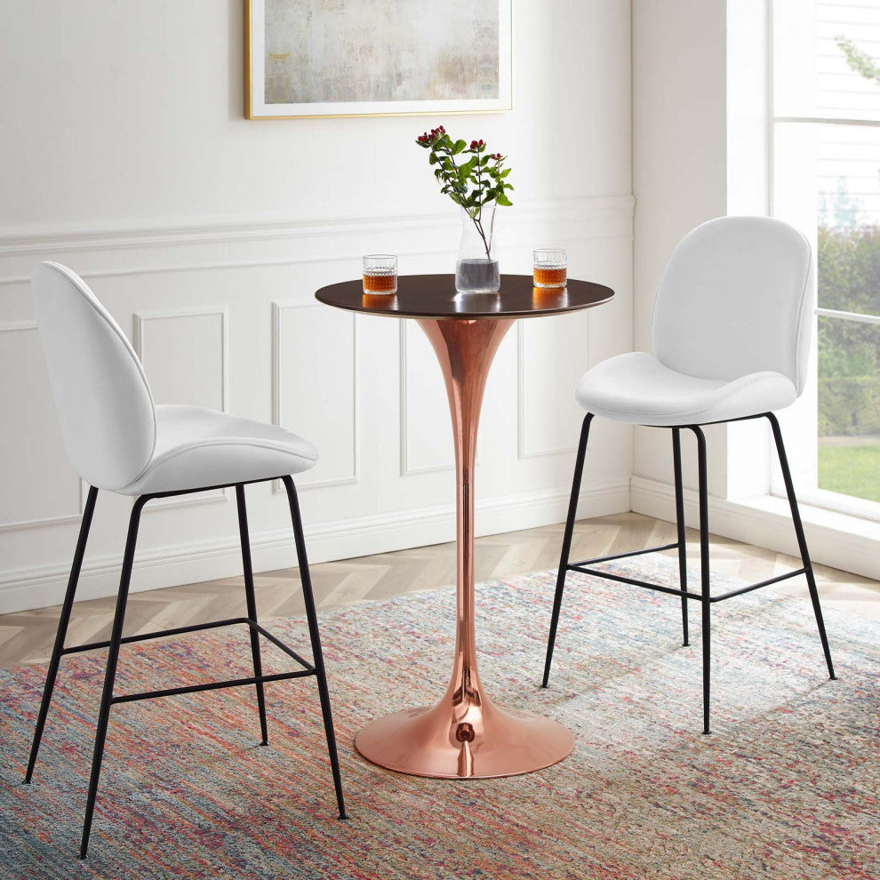 Bar Table, Round, Wood, Rose Gold Dark Brown Brown Walnut, Bar Pub Cafe Bistro