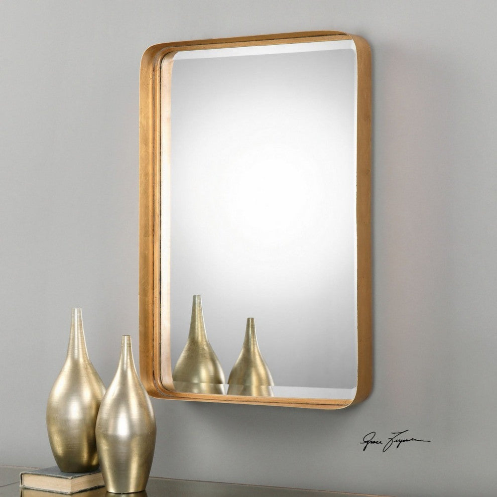 Vintage Rounded Rectangular Mirror Rustic Rounded Rectangular Mirror in Antique Gold Leaf Curved Corners