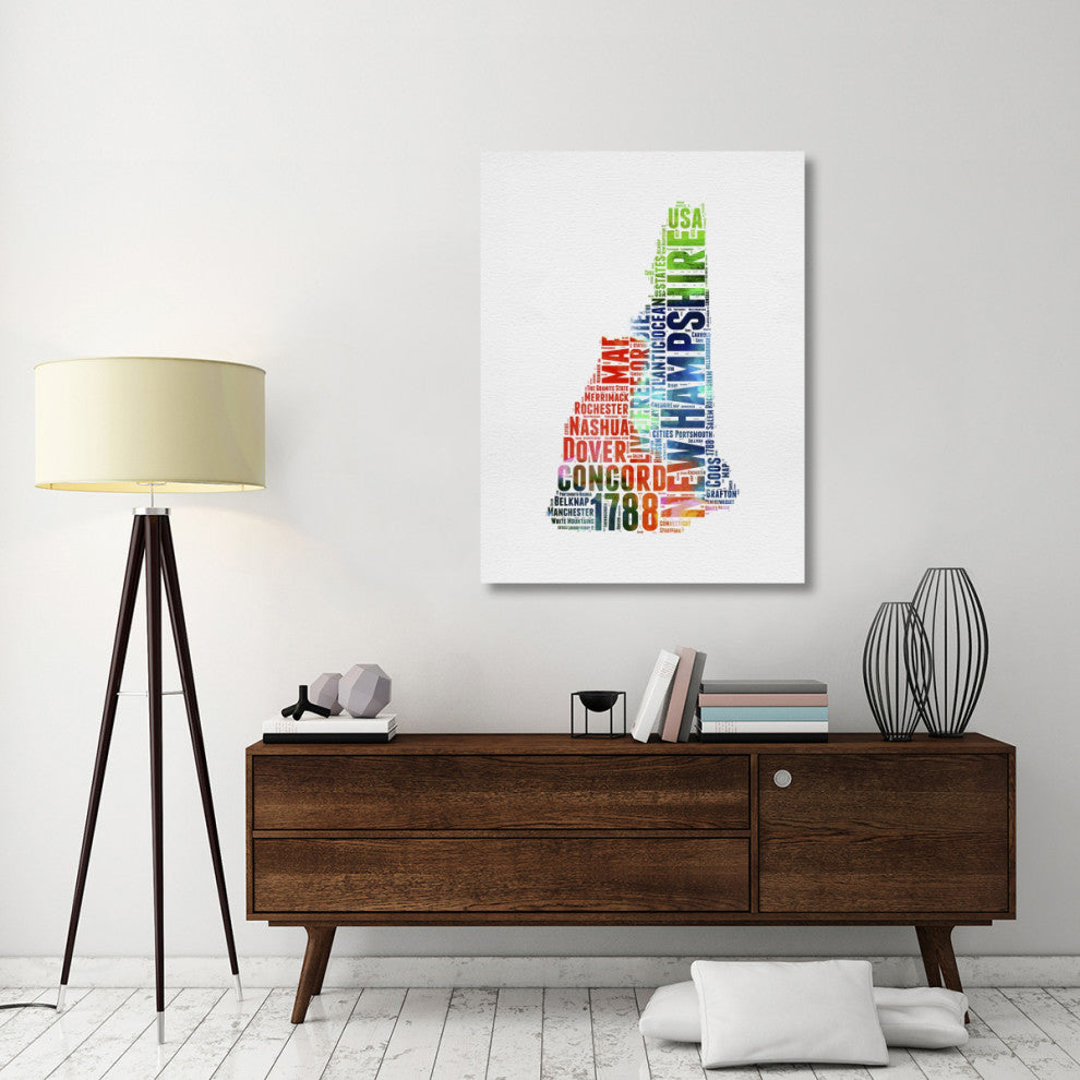 "New Hampshire Watercolor Word Cloud" Fine Art Print