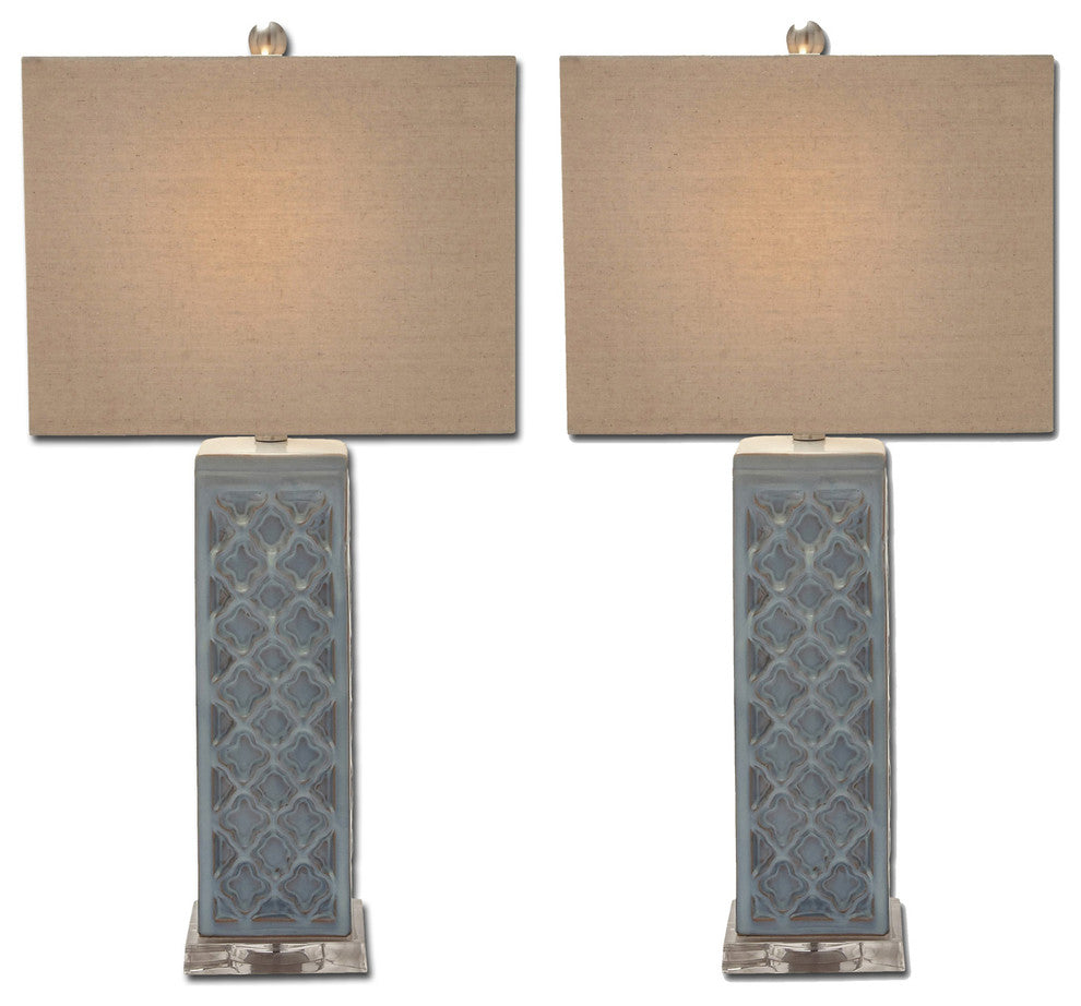 Urban Designs Blue Trellis Ceramic Table Lamps, Set of 2