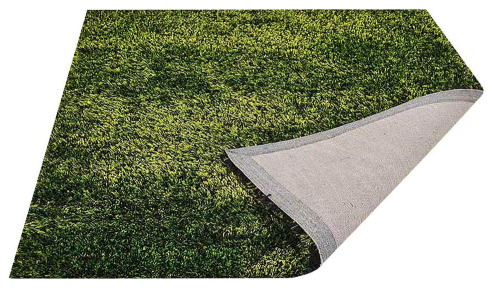 Hand Tufted Shag Polyester Area Rug Solid Green, [Square] 6'x6'