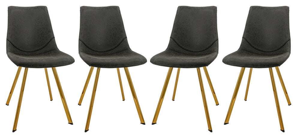 LeisureMod Markley Leather Dining Chair With Gold Legs Set of 4, Charcoal Black