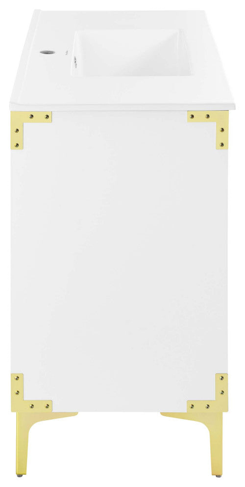 Voltaire 36" Single, Bathroom Vanity, White With Gold Hardware