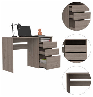 Louisiana Writing Computer Desk with Open Shelf and 3 Drawers, Light Gray