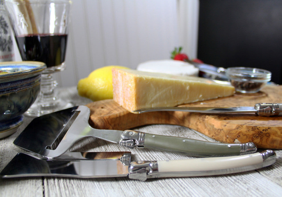 French Home Laguiole Cheese Knife, Fork and Slicer Set, 5 Piece "Mist".
