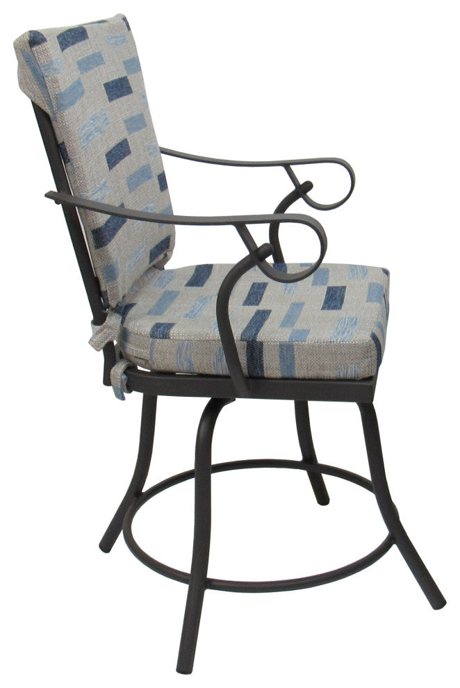 Outdoor/Indoor Patio Swivel Dining Chair Jamey With Arms, B-W Blue Beige  - Gray