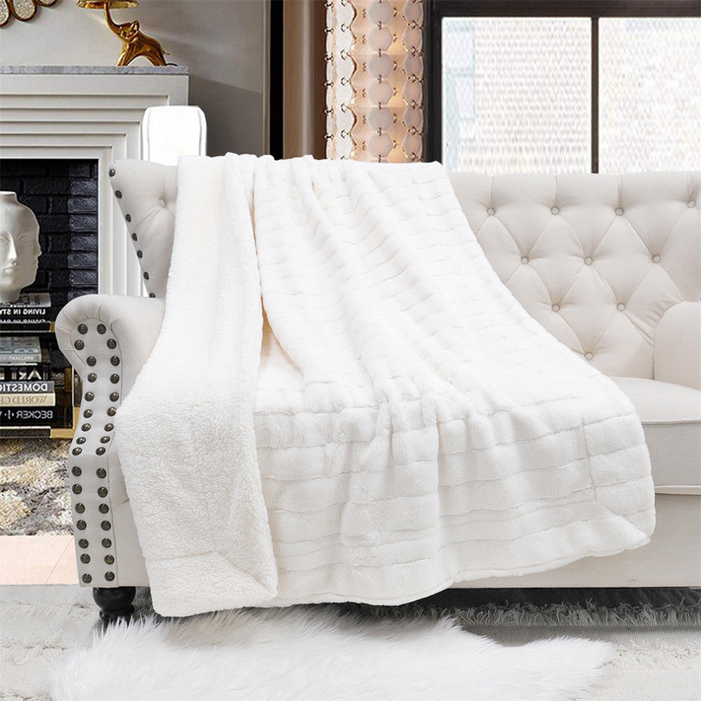 Super Mink Faux Fur Throw Blanket, Bright White, 60"x80"