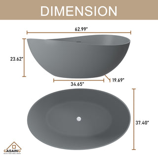 63in Solid Surface Freestanding Bathtub in Matte White, Matte Grey