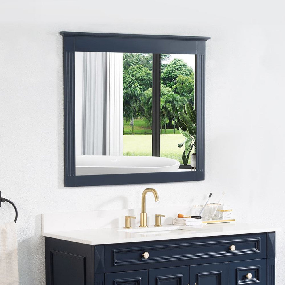 Solid Wood Bathroom Vanity Mirror for Wall Mounted, Navy Blue, 38x33
