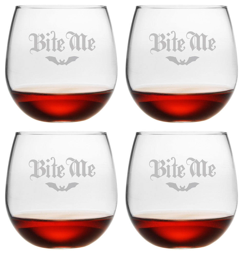 "Bite Me" Stemless Wine Glasses, Set of 4