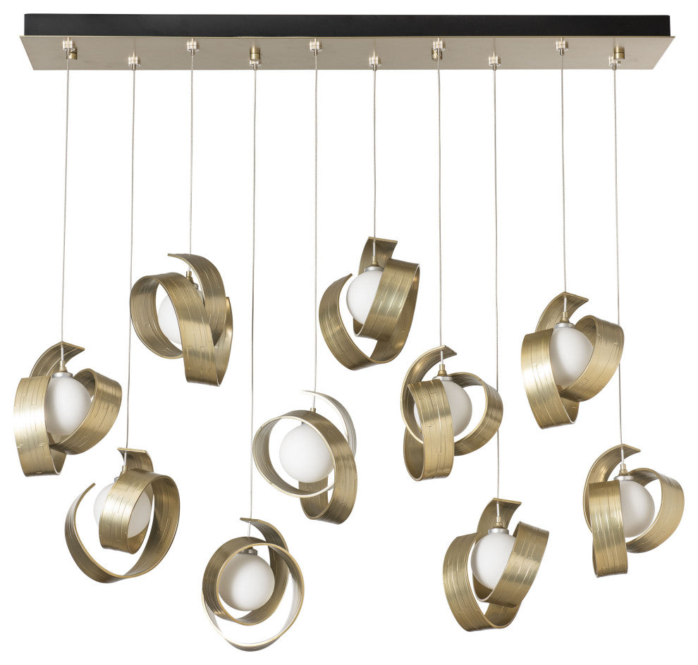 Riza 10-Light Pendant Modern Brass Opal Glass Standard