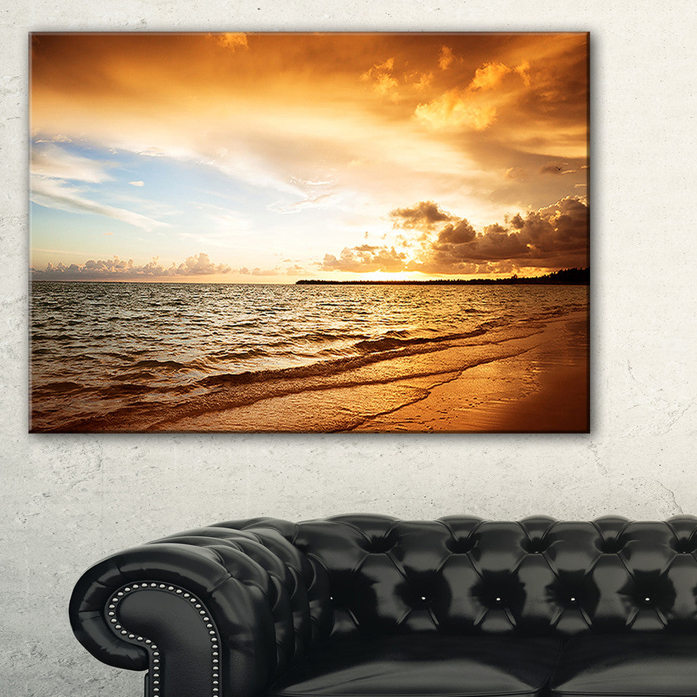 "Amazing Sunrise At Atlantic Ocean" Modern Seashore Canvas Art, 32"x16"