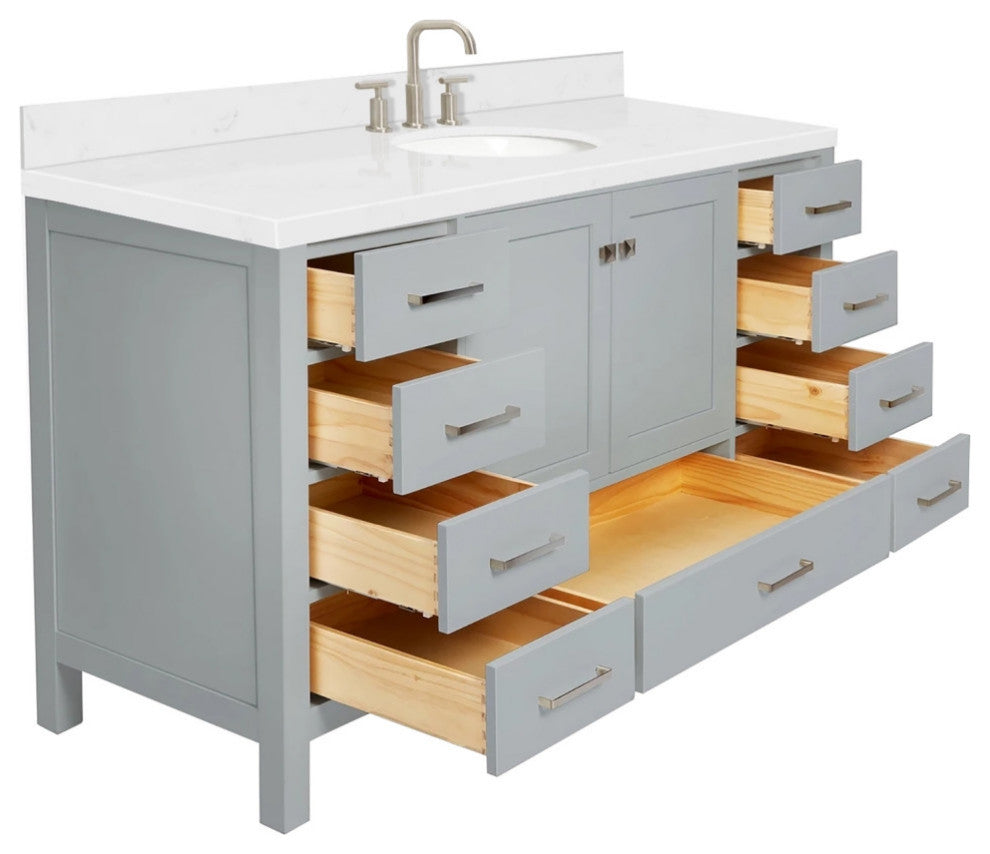 Ariel Cambridge 60" Single Sink Vanity, Carrara Quartz, Oval