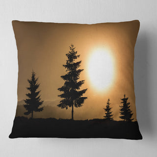 Bright Sunrise Tree Silhouette Landscape Printed Throw Pillow, 16"x16"
