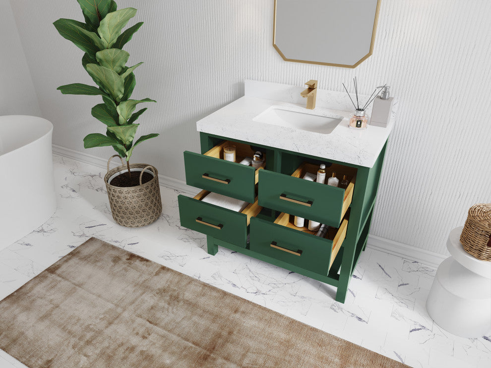 Parker 36 Single Sink Bath Vanity in Lafayette Green  2" Carrara Quartz