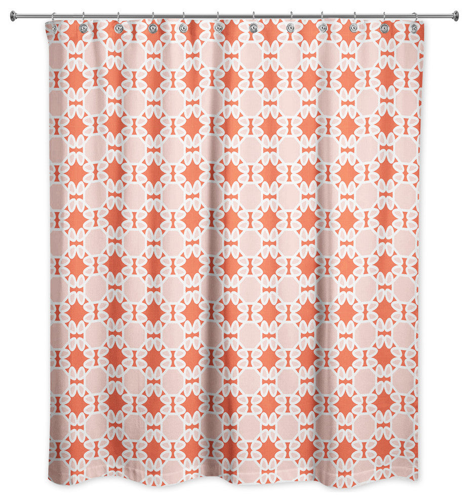 Folk Lattice Pattern in Red Shower Curtain