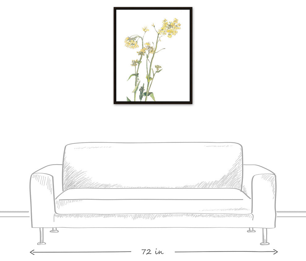 Yellow and Green Floral Botanicals 24x30 Walnut Floating Framed Canvas