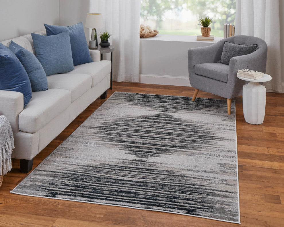 Orin Modern Diamond, Black/Silver/Taupe, 5'x8' Area Rug