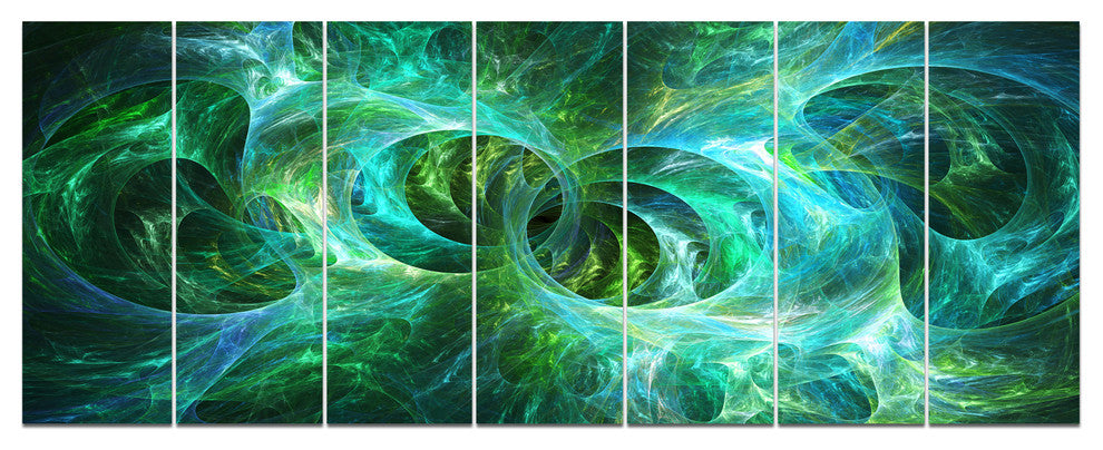 Blue Fractal Ornamental Glass, Abstract Canvas Art Print, 83"x32", 7 Panels
