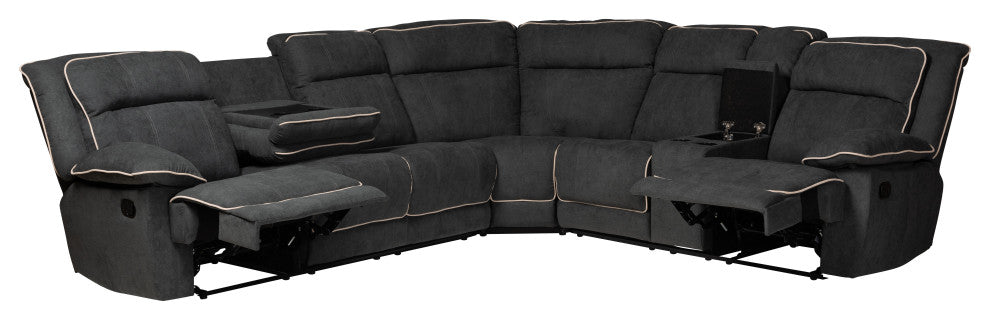 Sabella Dark Gray and Light Gray Two-Tone Fabric 7-Piece Reclining Sectional