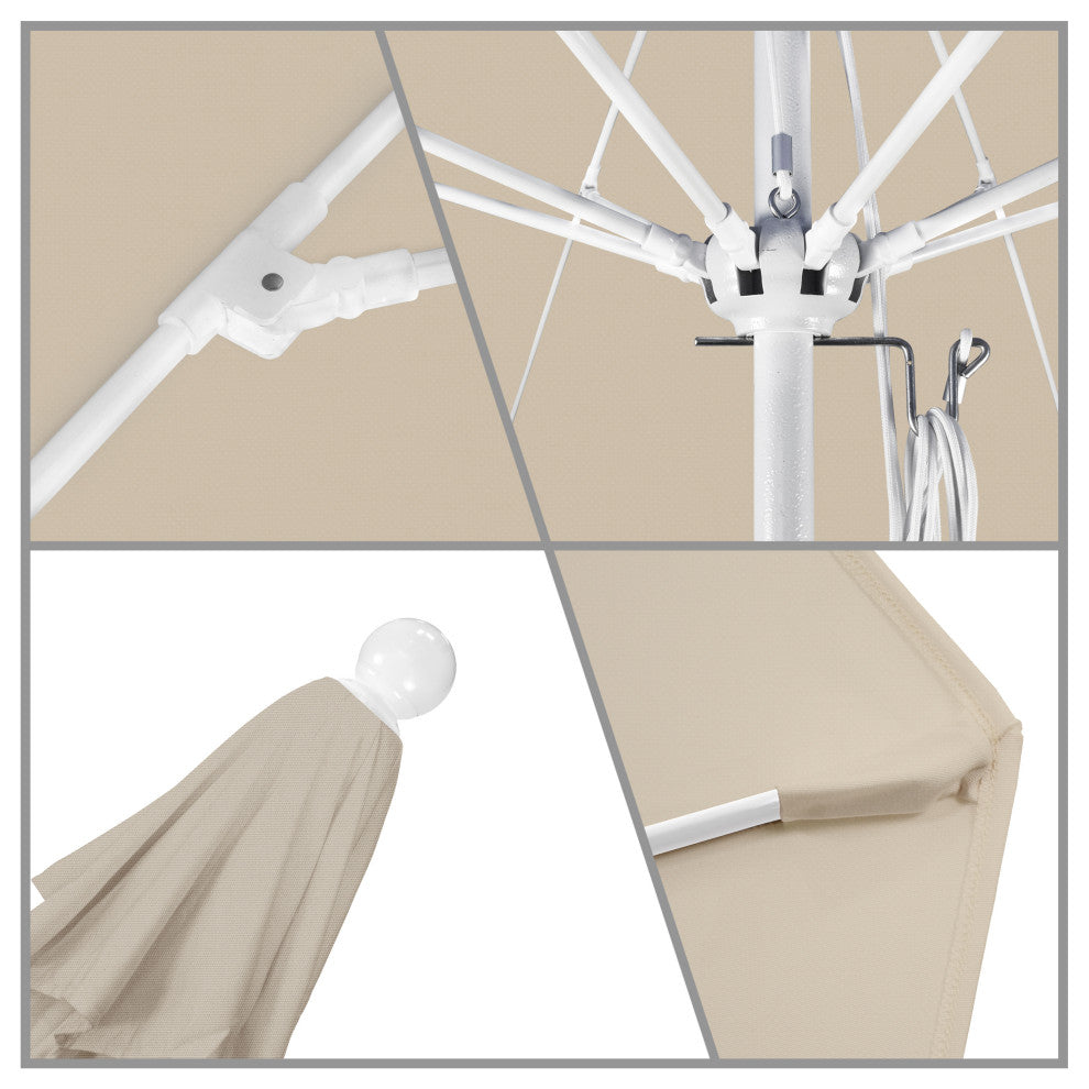 11' Fiberglass Umbrella With White Frame, Antique Beige, 11'