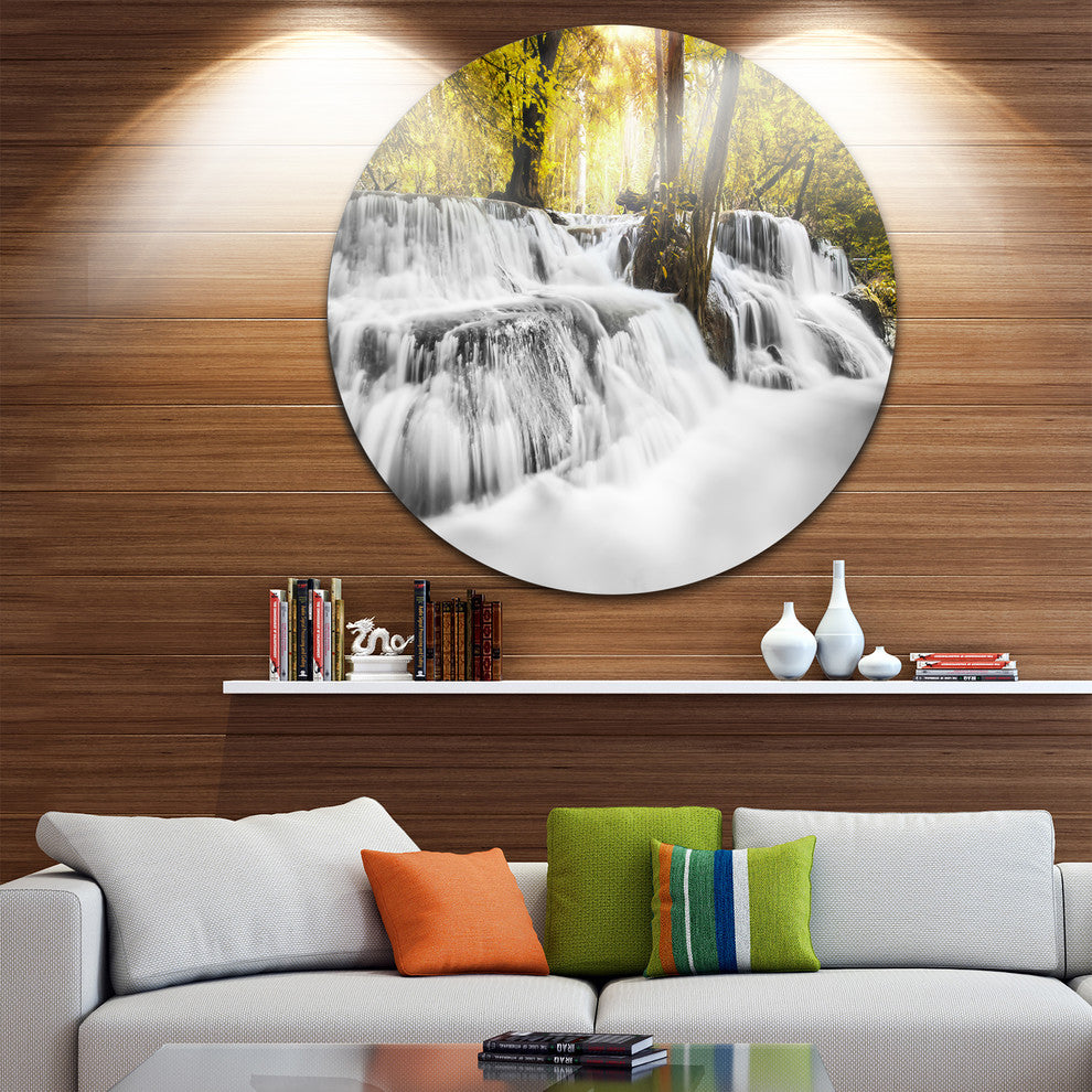 Colorful Erawan Waterfall, Landscape Photo Disc Metal Wall Art, 11"
