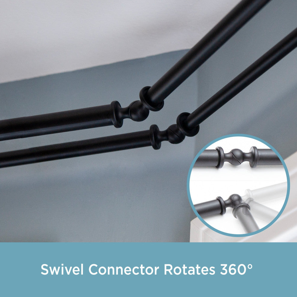 KenneyÂ® Mission 3/4" Decorative Bay Window Double Curtain Rod, Black