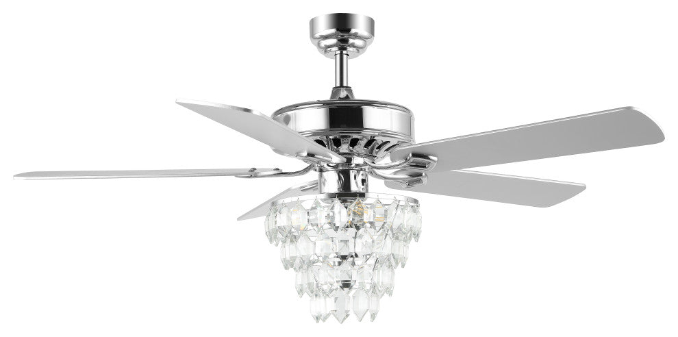 Mindy 52" 3-Light Glam Modern Crystal Shade LED Ceiling Fan With Remote, Chrome
