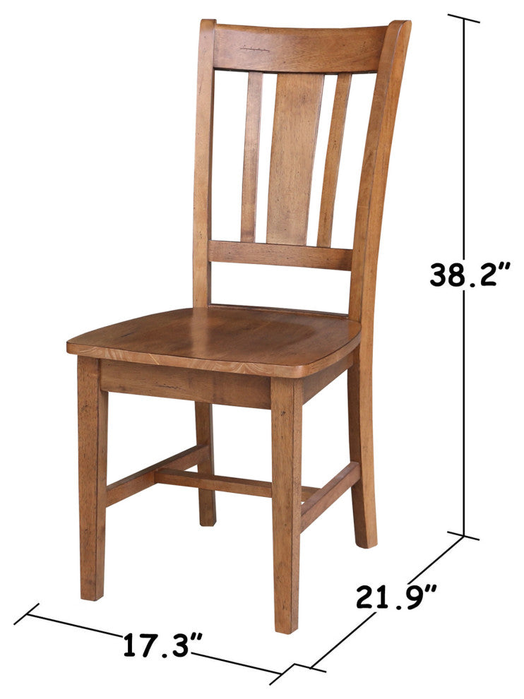 Set of Two San Remo Slat Back Chairs, Distressed Oak