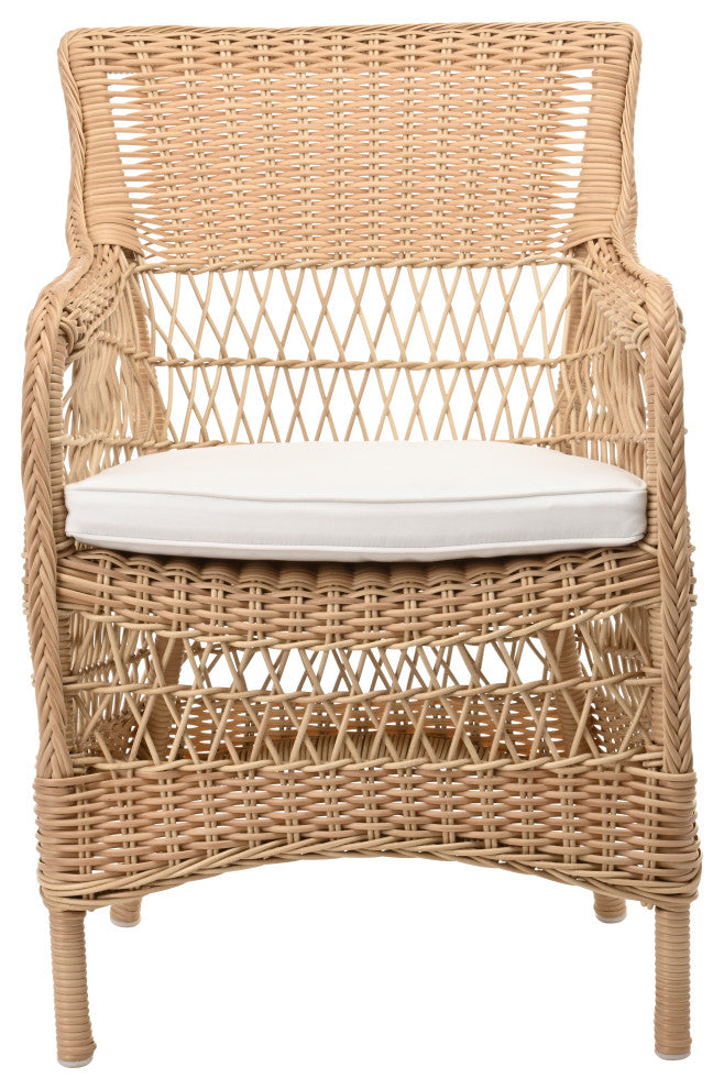 Marie Armchair With Cushion, Natural Finish, Snow White Upholstery
