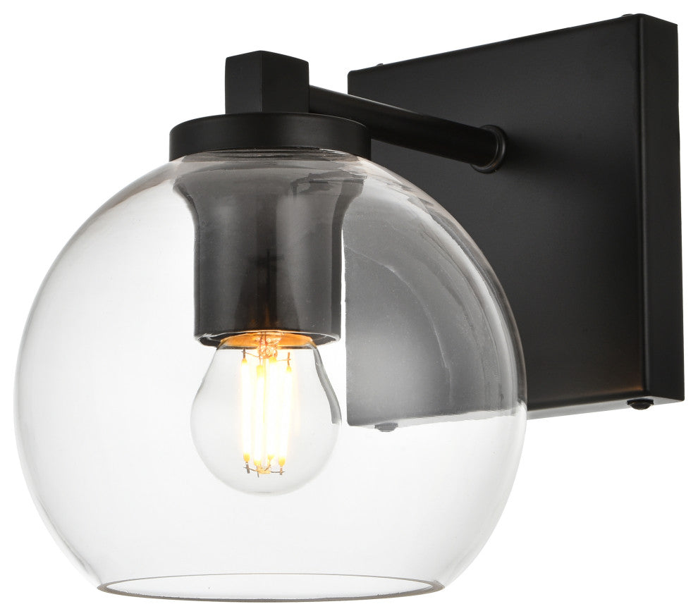 1 Light Black And Clear Bath Sconce
