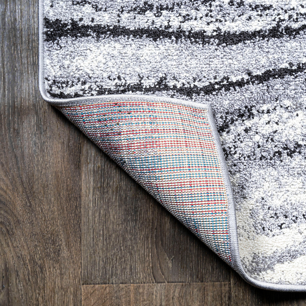 Viscon Abstract Marble Contemporary Light Gray/Black 2 ft. x 10 ft. Runner Rug