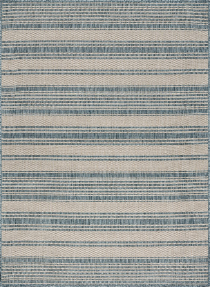 8" x 10" Teal Uneven Striped Indoor Outdoor Area Rug