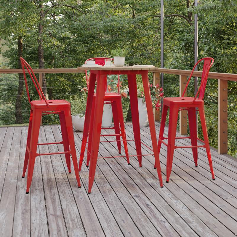 Declan Commercial Indoor/Outdoor Round Bar Top Table, 30", Brown/Red