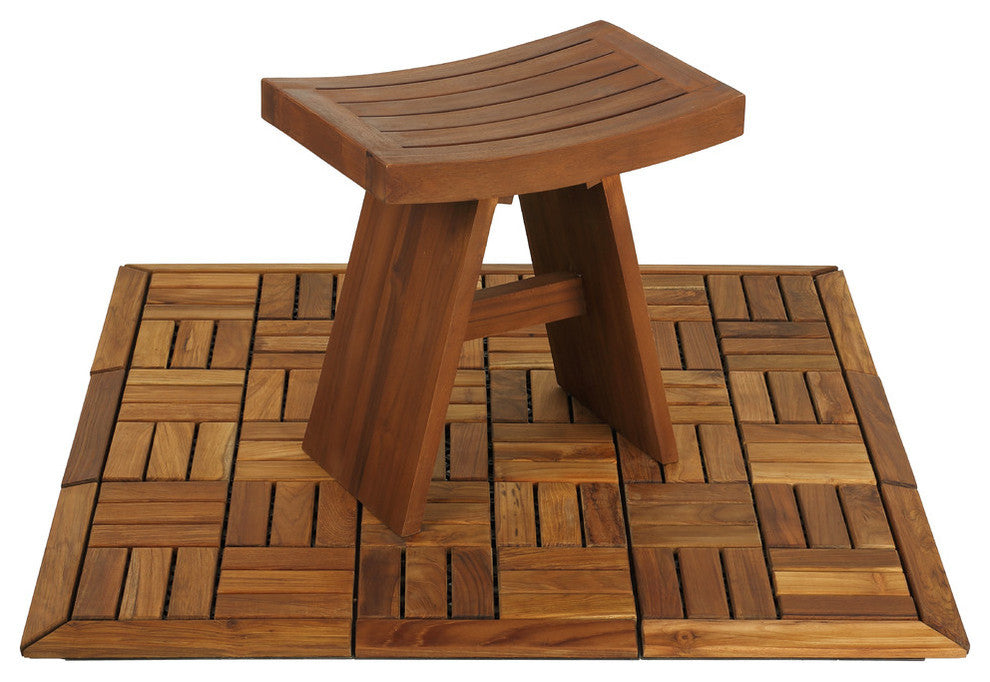 U-Snap End Piece Interlocking Flooring, Solid Teak Wood, 2-Piece Set