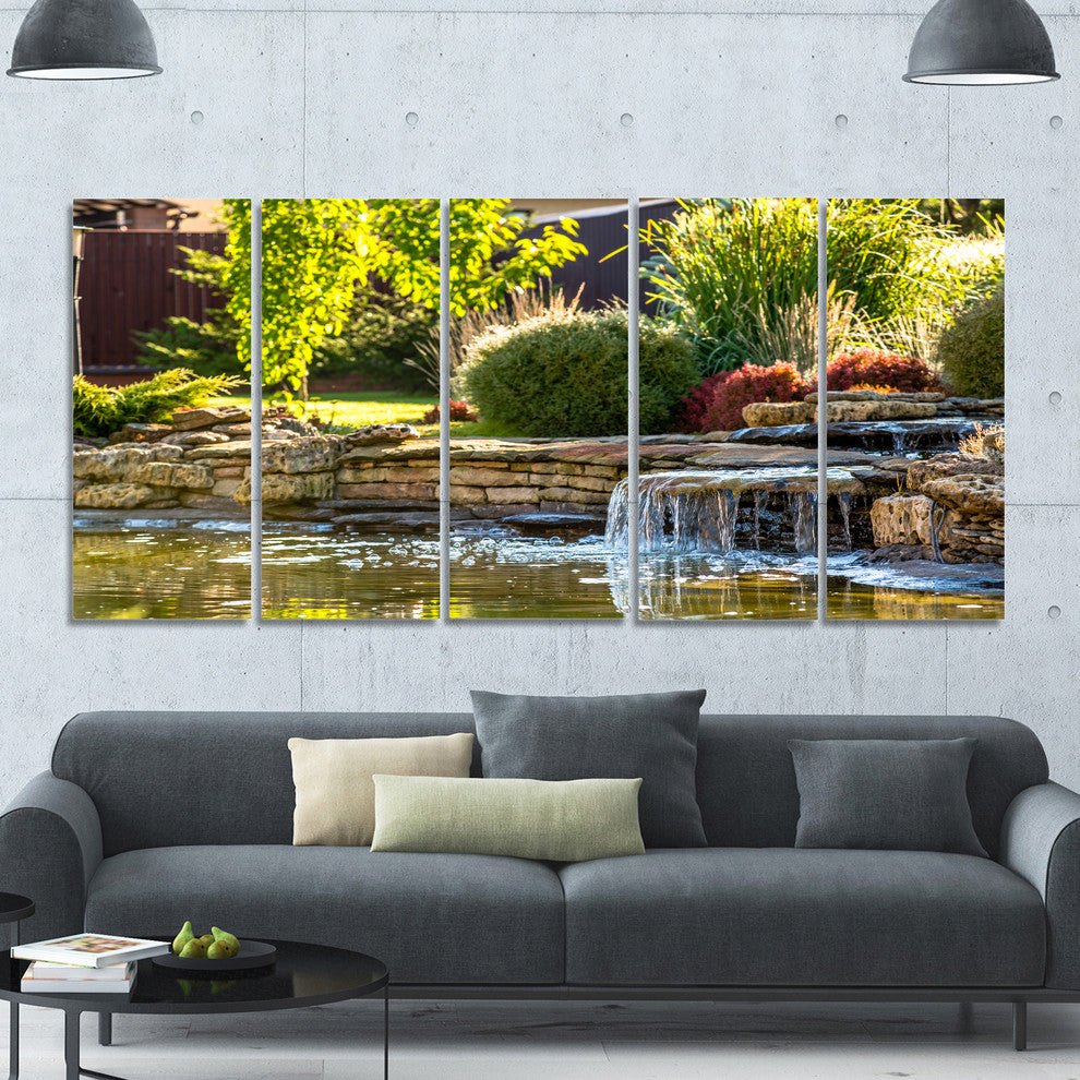 Green Lake and Plants, Landscape Canvas Art Print, 60"x28", 5 Panels