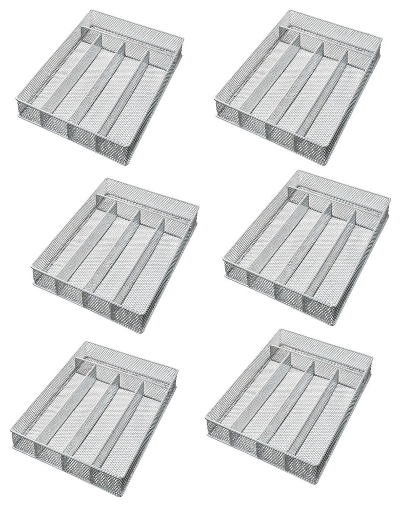 YBM Home Silver Mesh 5-part Flatware Tray 12.5"x9.25"x2", 6-Pack