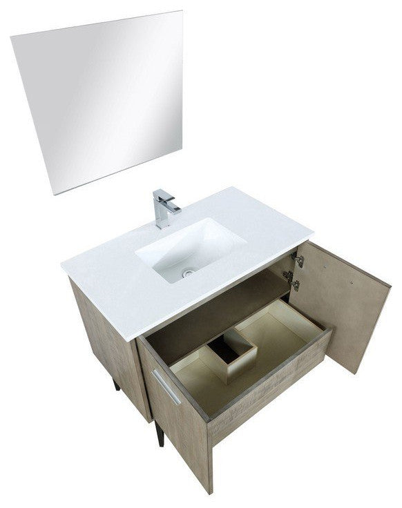 Lancy Modern 36" Rustic Acacia Square Sink Bathroom Vanity Set, Labaro Rose Gold