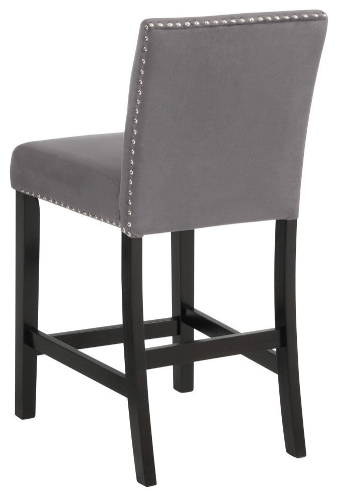Kate 40 Inch Wooden Counter Height Chair with Velvet Seat, Set of 2, Gray