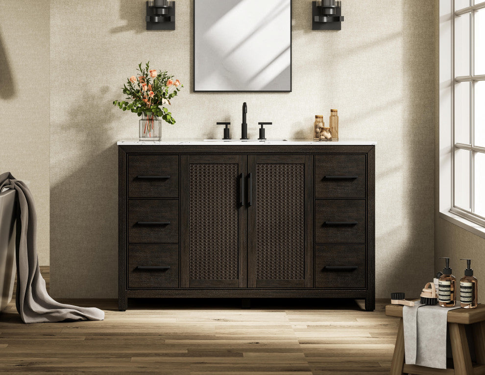 Home Living 54" Single Bathroom Vanity, Chocolate Oak