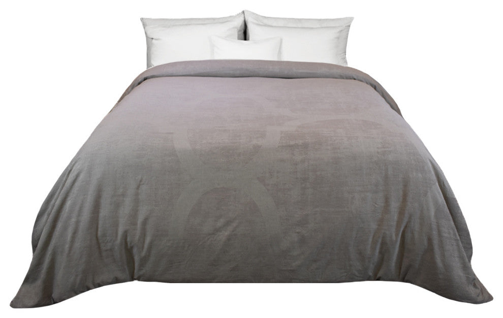 Yue Home Textile Yarn-Dyed Linen Cotton Reversible Duvet Cover, Taupe, King