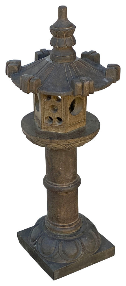 Oriental Zen Gray Stone Hexagon Tower Garden Lantern Statue Hcs7095